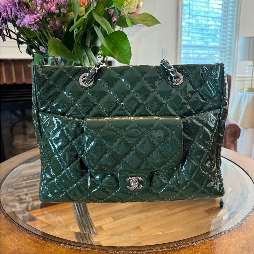 Chanel patent green large shopper